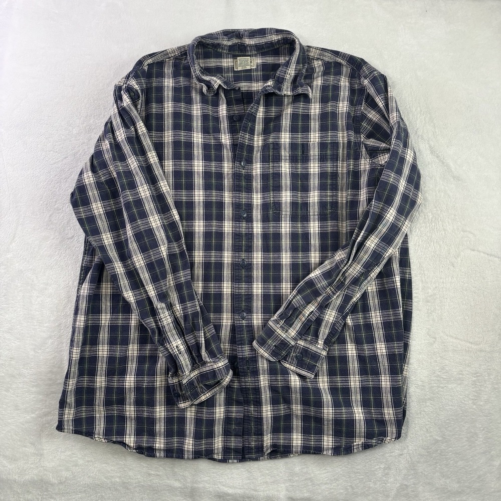 LL Bean Blue Green Long Sleeve Plaid Button Up Collared Flannel Shirt Men's XL